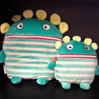 Stuffed toy that is green and yellow with stripes